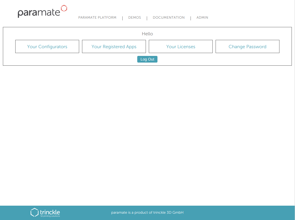 paramate Admin initial page